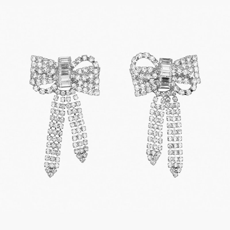 Crystal Bow Drop Earrings Silver One Size /