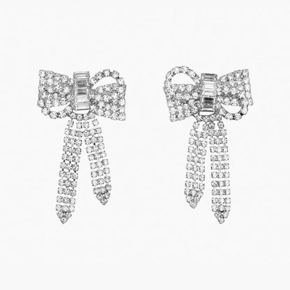 Crystal Bow Drop Earrings Silver One Size /
