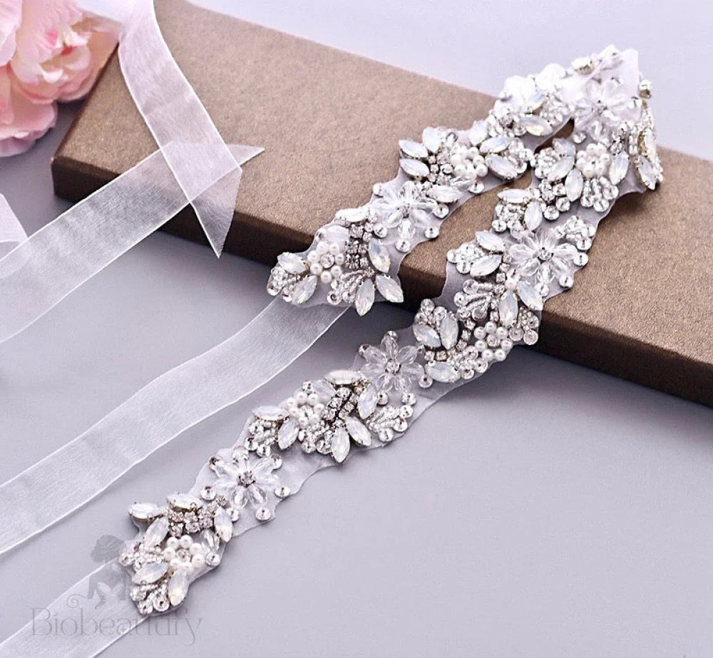 Wedding Accessories - Swarovski Opal and Pearl Bridal Belt/Sash