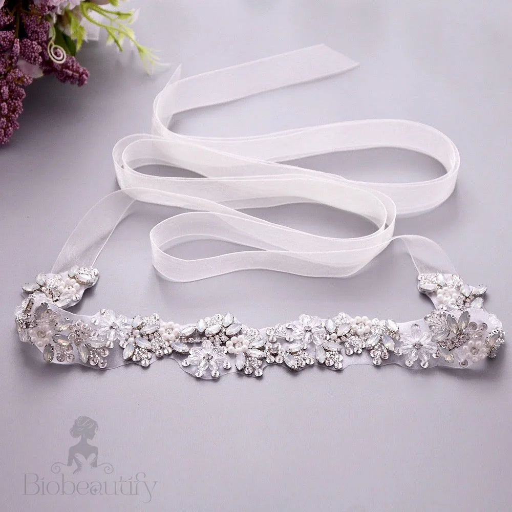 Wedding Accessories - Swarovski Opal and Pearl Bridal Belt/Sash