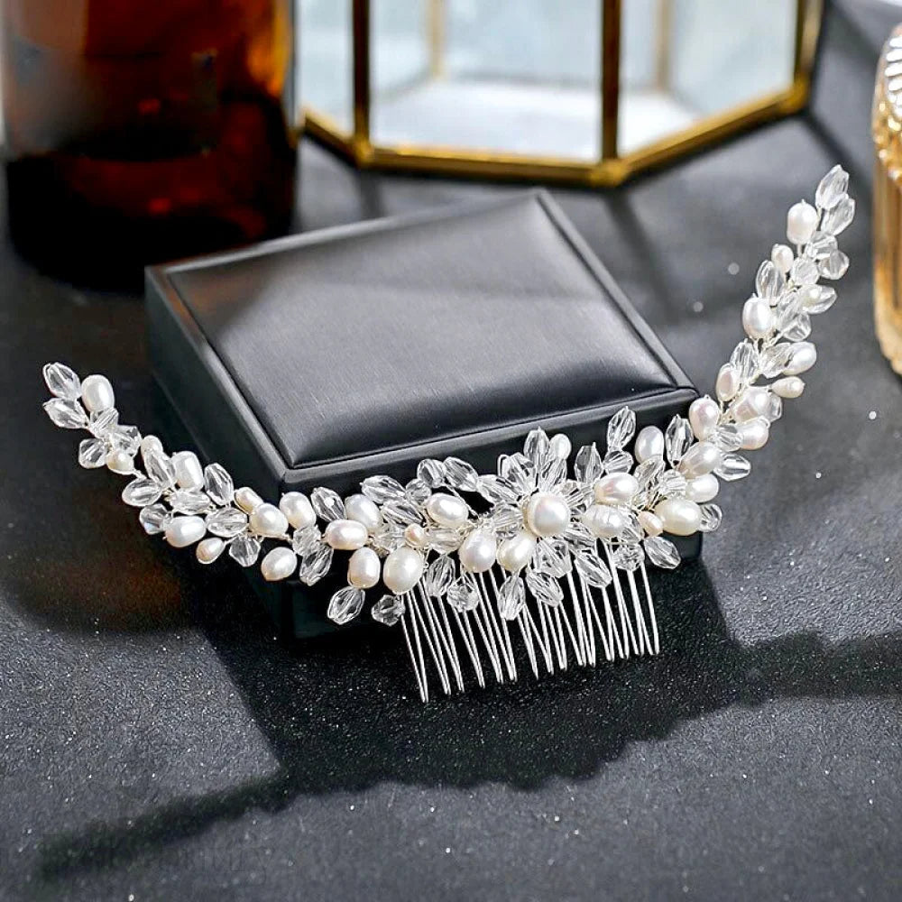 Daliya Silver Bridal Hair Comb With Natural Pearls