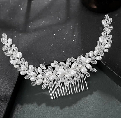 Daliya Silver Bridal Hair Comb With Natural Pearls