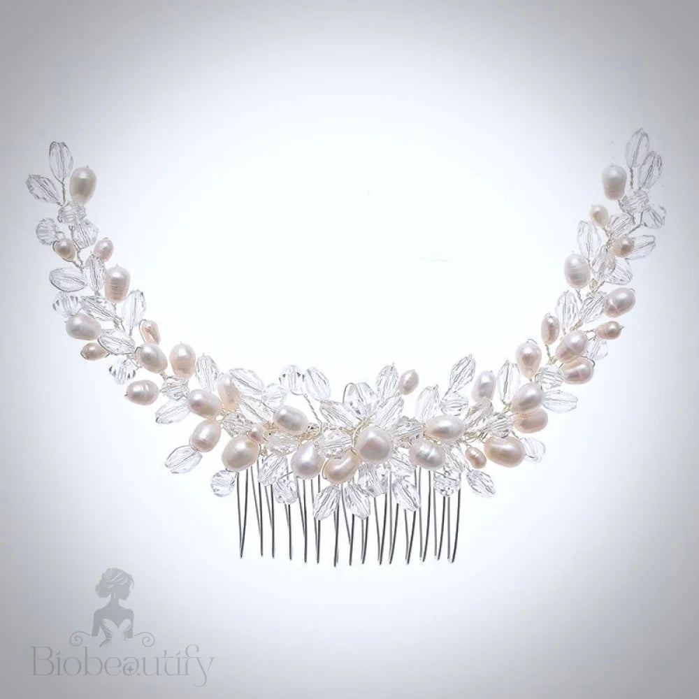 Daliya Silver Bridal Hair Comb With Natural Pearls