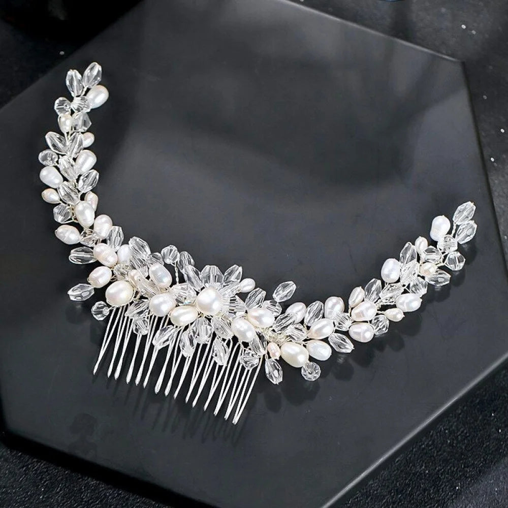 Daliya Silver Bridal Hair Comb With Natural Pearls