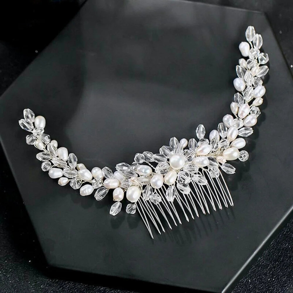 Daliya Silver Bridal Hair Comb With Natural Pearls