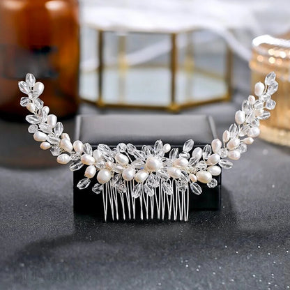 Daliya Silver Bridal Hair Comb With Natural Pearls