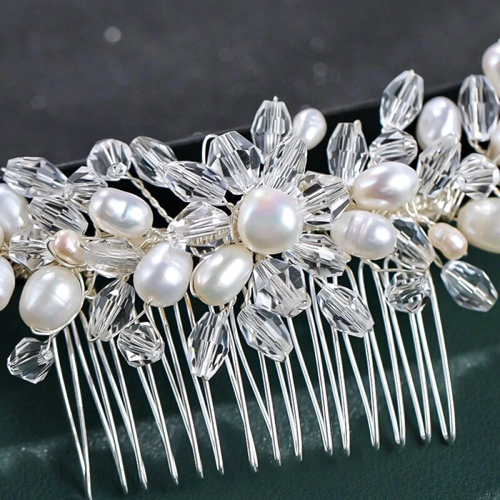 Daliya Silver Bridal Hair Comb With Natural Pearls