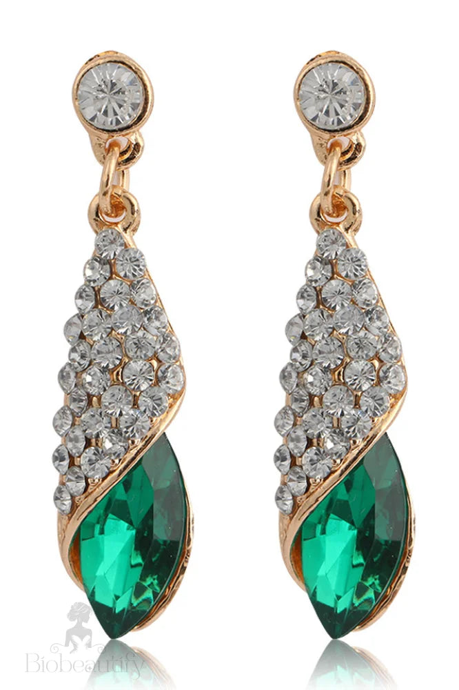 Dangle Earrings With Crystal Accents Green