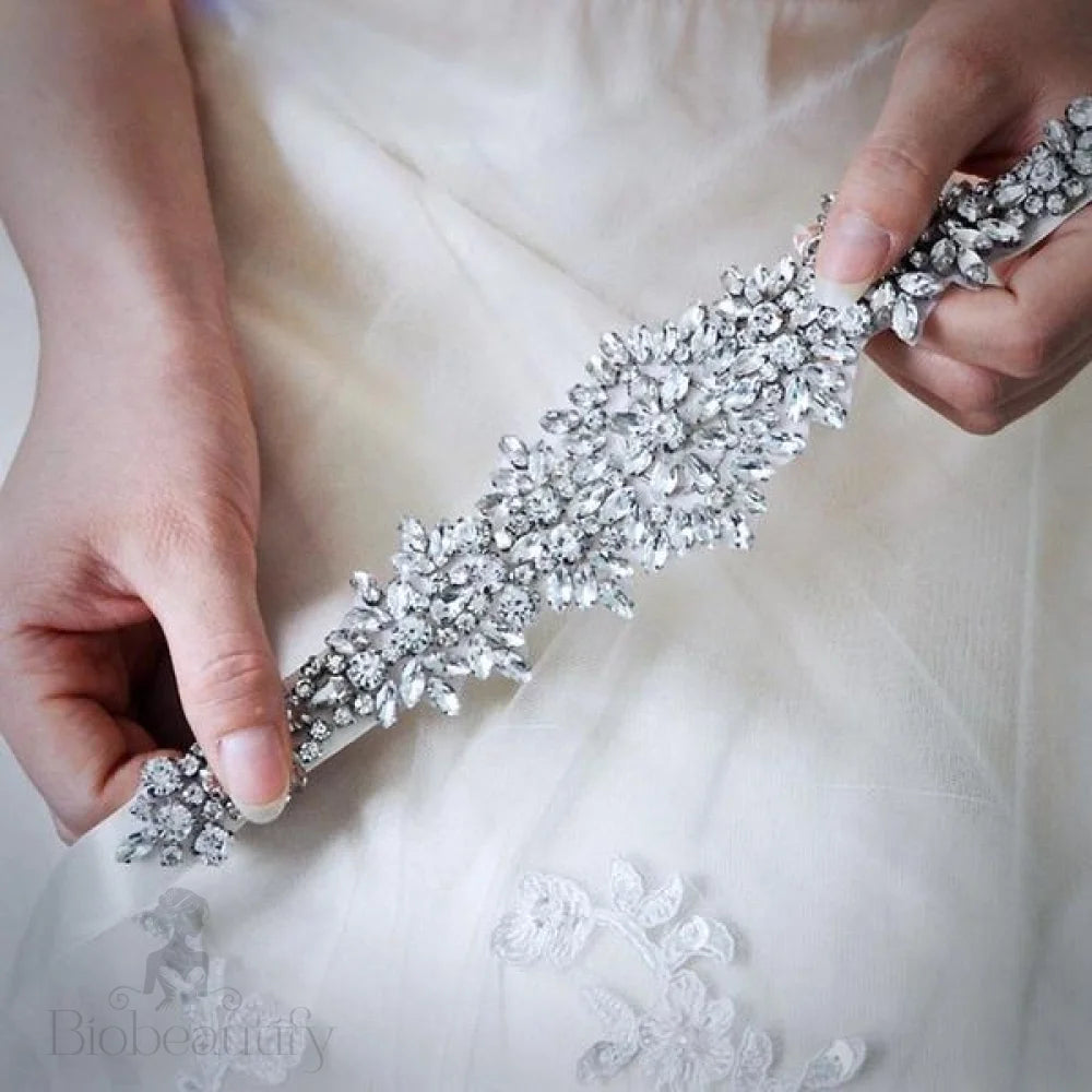 Daniela Silver Crystal Bridal Sash