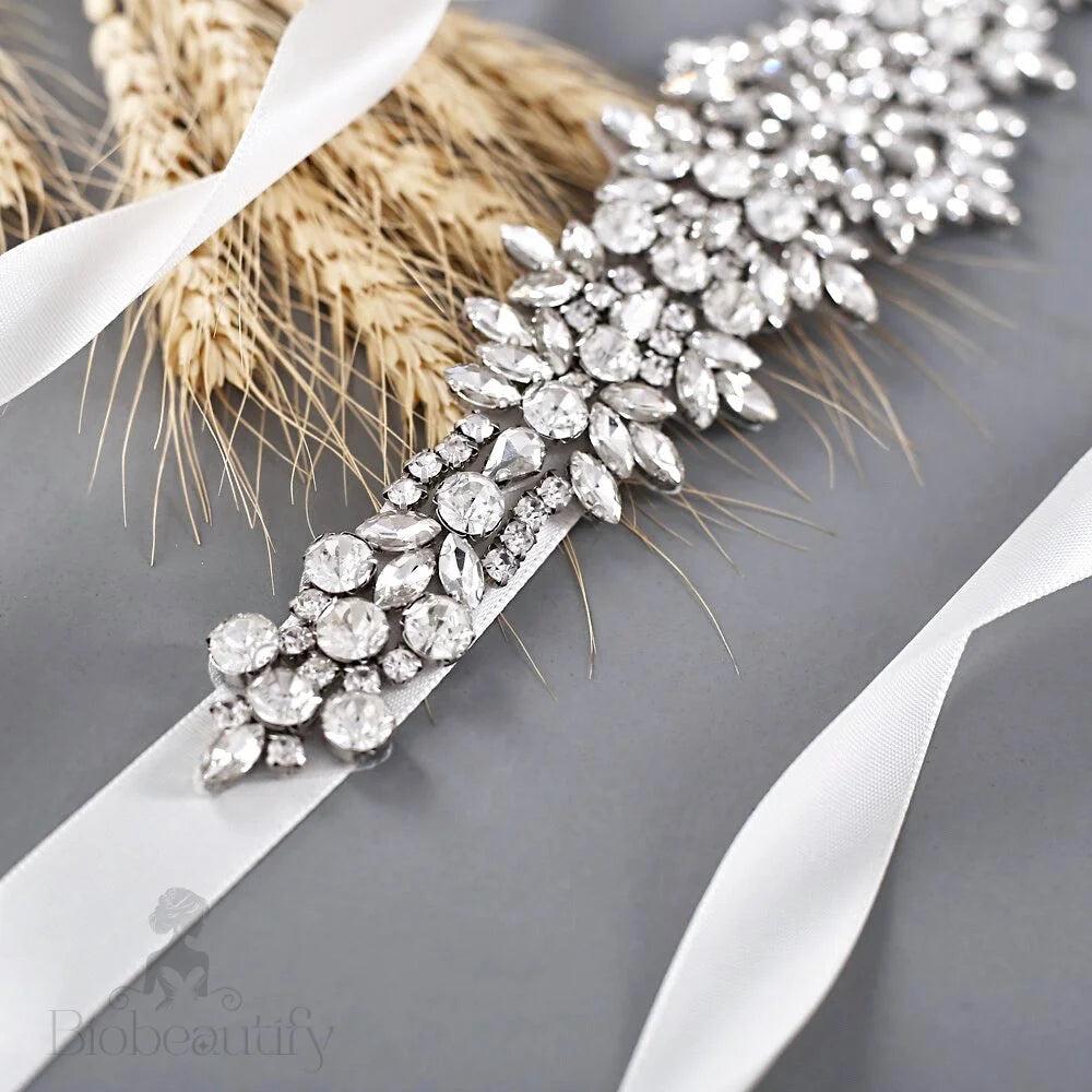 Daniela Silver Crystal Bridal Sash