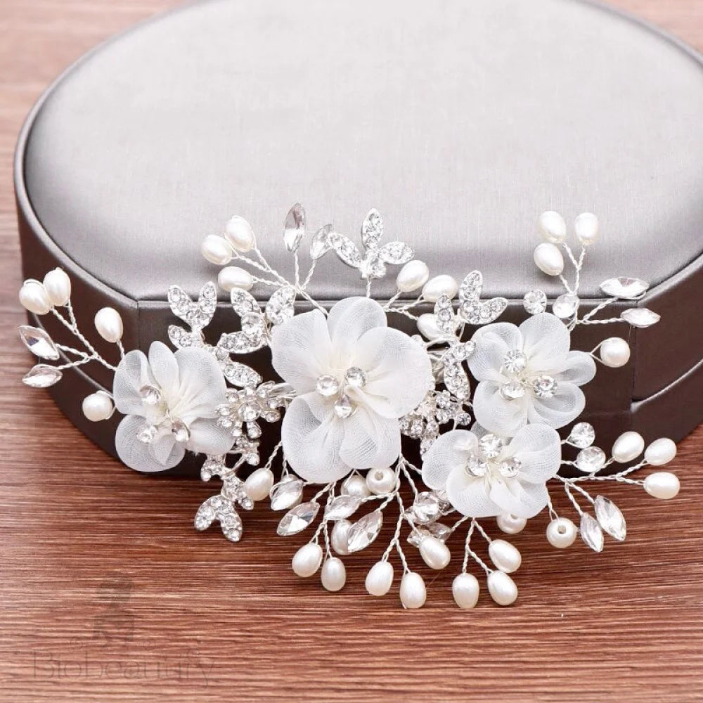 Danielle Silver Pearl Crystal Bridal Hair Comb