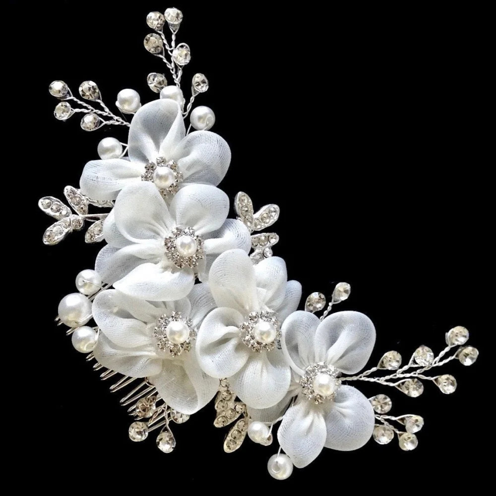 Danielle Silver Pearl Crystal Bridal Hair Comb