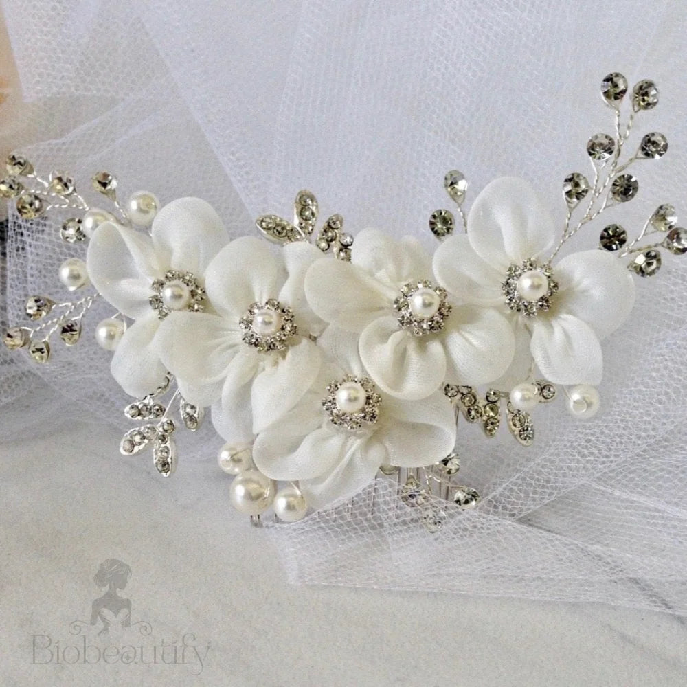 Danielle Silver Pearl Crystal Bridal Hair Comb