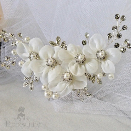 Danielle Silver Pearl Crystal Bridal Hair Comb