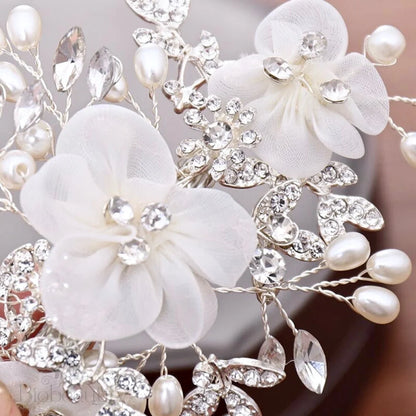 Danielle Silver Pearl Crystal Bridal Hair Comb