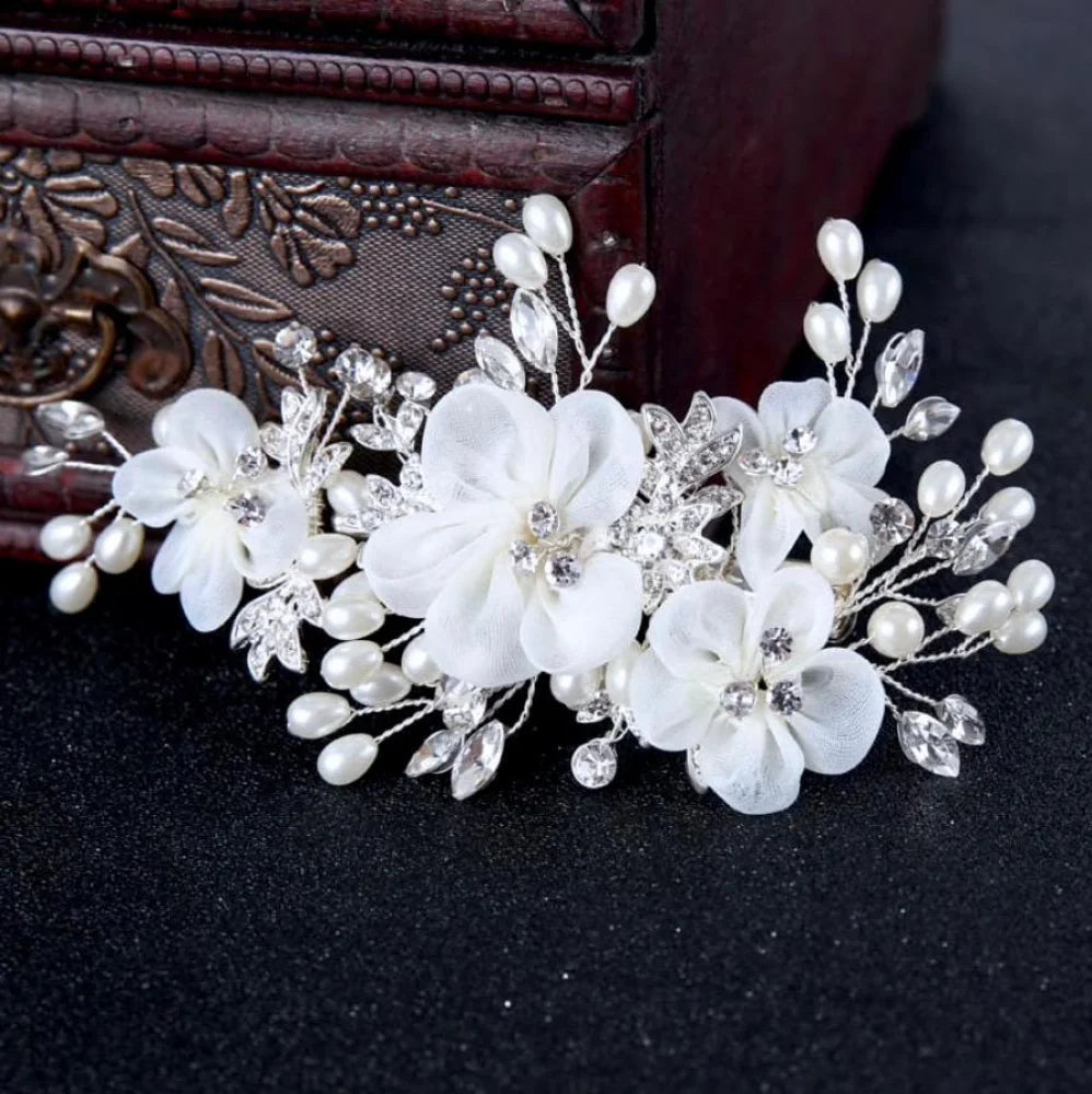 Wedding Hair Accessories - Silver Pearl and Crystal Bridal Hair Comb/Clip