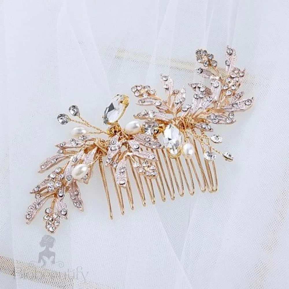 Daphne Bridal Hair Comb With Pearls And Crystals In Gold Silver