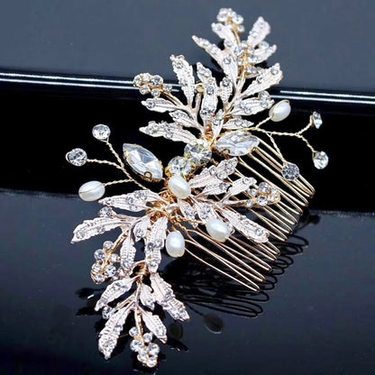 Daphne Bridal Hair Comb With Pearls And Crystals In Gold Silver