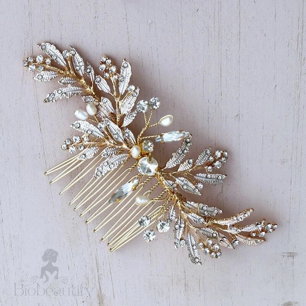 Daphne Bridal Hair Comb With Pearls And Crystals In Gold Silver