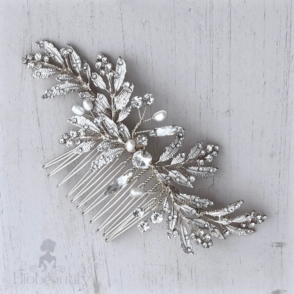 Daphne Bridal Hair Comb With Pearls And Crystals In Gold Silver