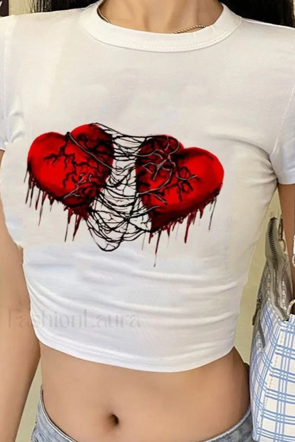 Dark Heart Graphic Crop T-Shirt White / S