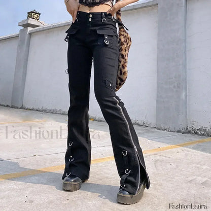 Dark Punk Y2K Pants for Halloween Gatherings Black / S