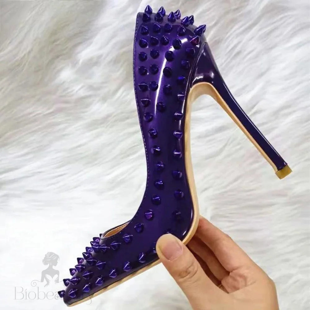 Dark Purple Patent Leather Pointy Toe High Heel Shoes For Sexy Ladies