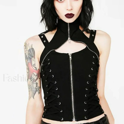Dark Sexy Harajuku Streetwear High Waist Bandage Rave Crop Top Black / S