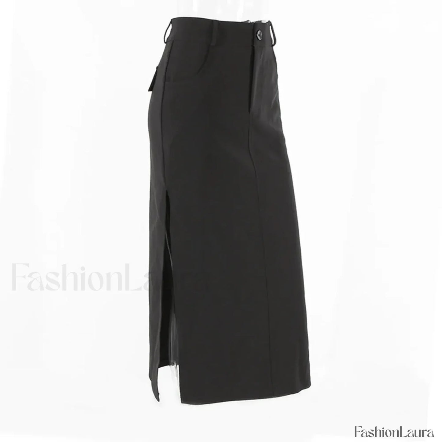 Dark Y2K Streetwear Black Cargo Midi Skirt with High Waist and Split Design BLACK / S