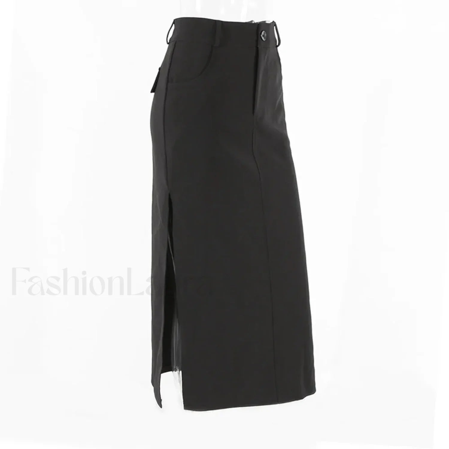 Dark Y2K Streetwear Black Cargo Midi Skirt with High Waist and Split Design BLACK / S