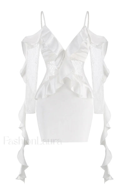 David Koma Stylish Ruffle Mini Dress XS / White