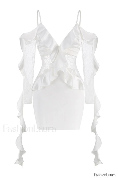David Koma Stylish Ruffle Mini Dress XS / White