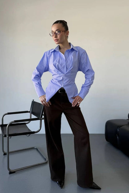 Striped Ruched Waist Shirt