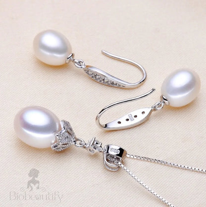 Deana Sterling Silver Natural Pearl Bridal Jewelry Set Multiple Colors Available