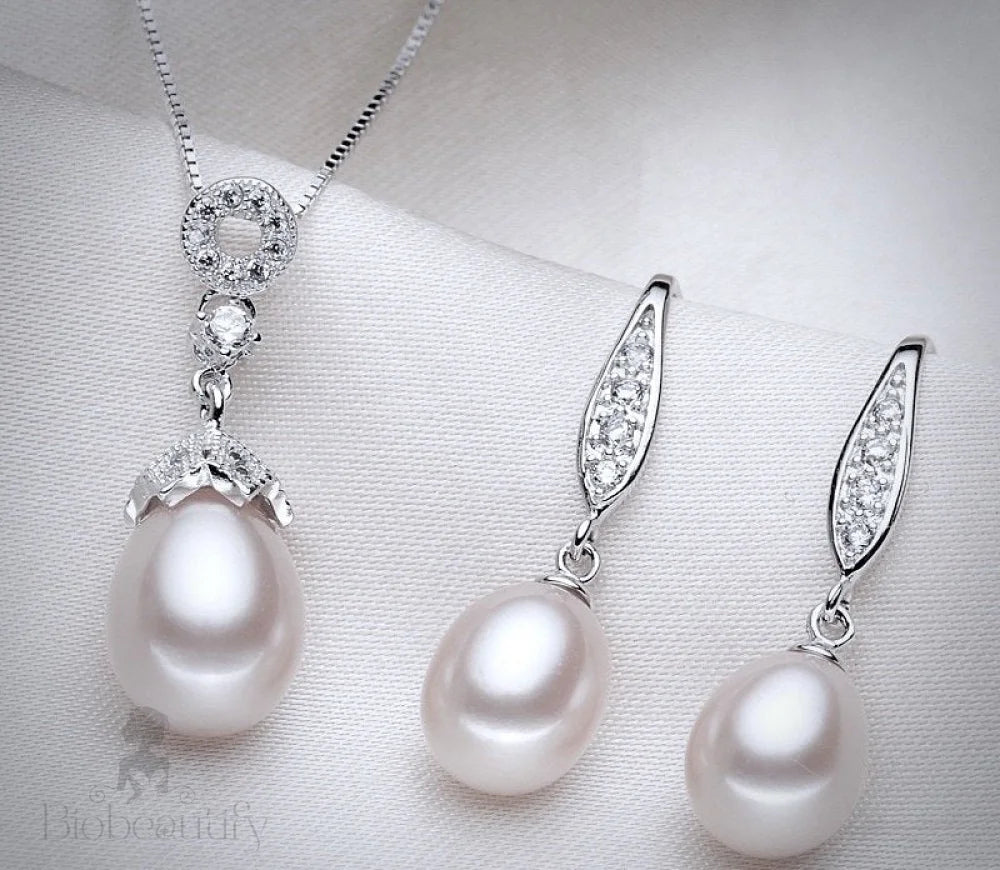 Deana Sterling Silver Natural Pearl Bridal Jewelry Set Multiple Colors Available