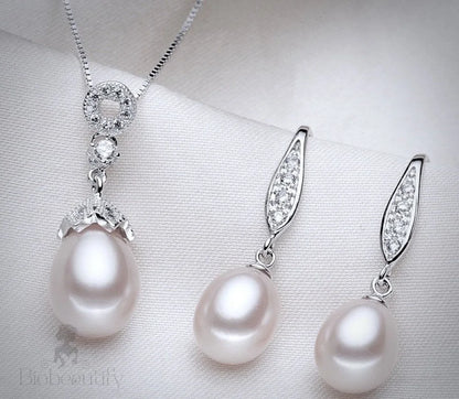 Deana Sterling Silver Natural Pearl Bridal Jewelry Set Multiple Colors Available