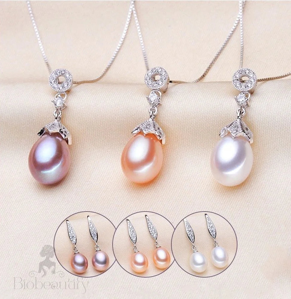 Deana Sterling Silver Natural Pearl Bridal Jewelry Set Multiple Colors Available