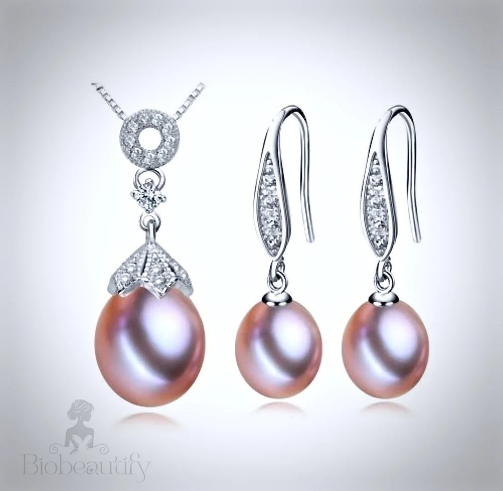 Deana Sterling Silver Natural Pearl Bridal Jewelry Set Multiple Colors Available