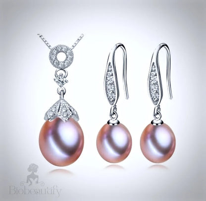 Deana Sterling Silver Natural Pearl Bridal Jewelry Set Multiple Colors Available