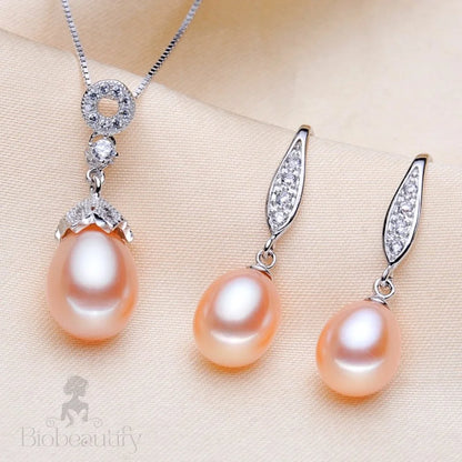 Deana - Sterling Silver and Natural Pearl Bridal Jewelry Set - More colors available