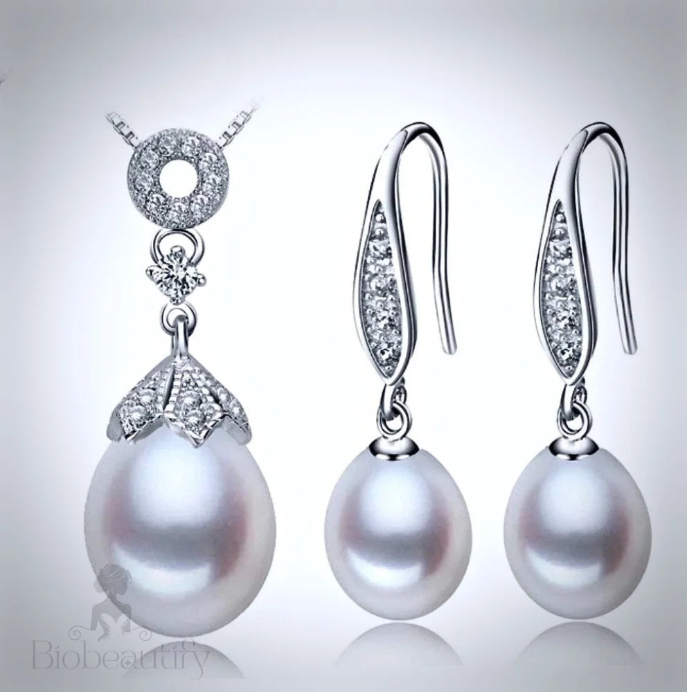 Deana - Sterling Silver and Natural Pearl Bridal Jewelry Set - More colors available