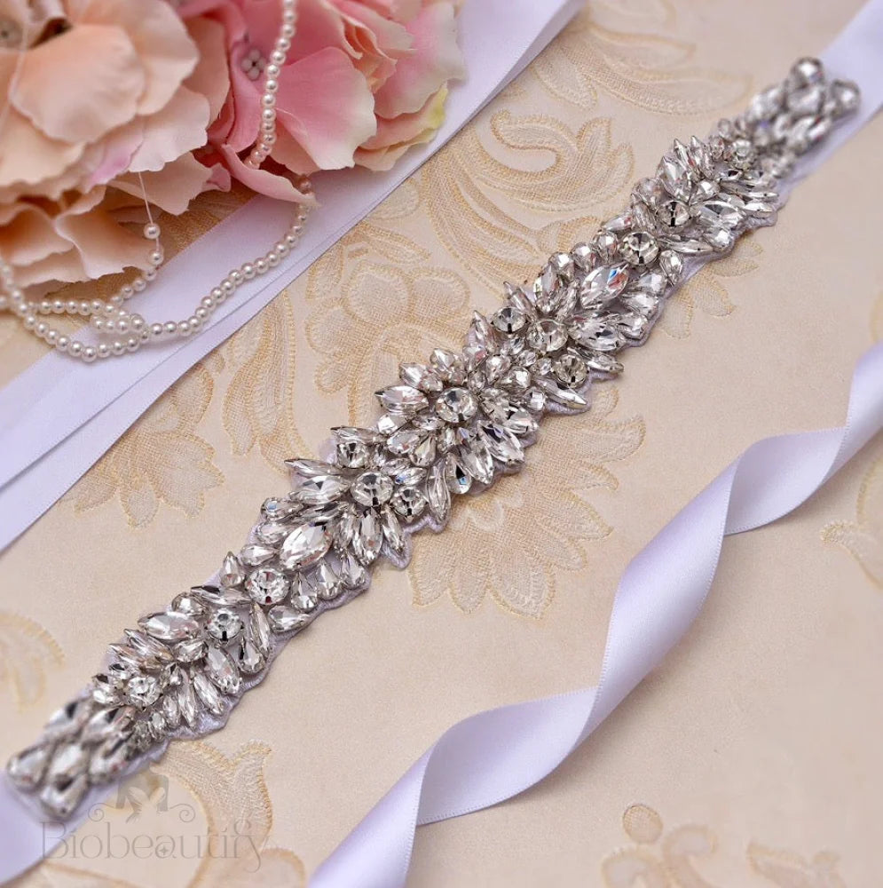 Dee Silver Crystal Bridal Sash