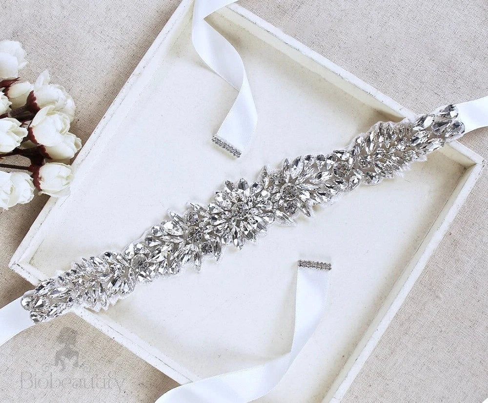 Wedding Accessories - Silver Crystal Bridal Belt/Sash