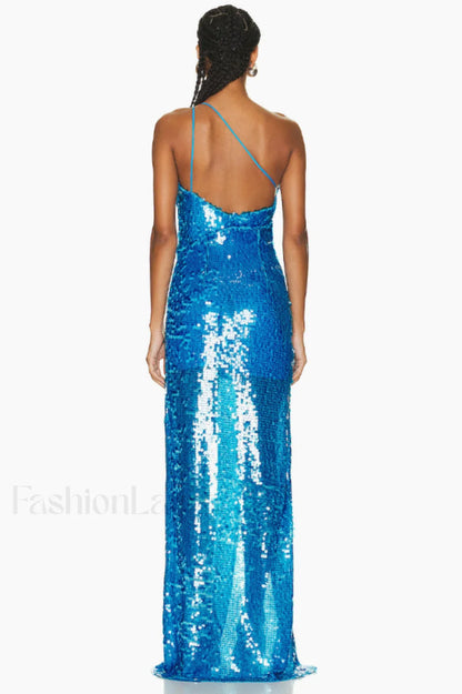 Deep Slit One Charming Shoulder Sequin Dress