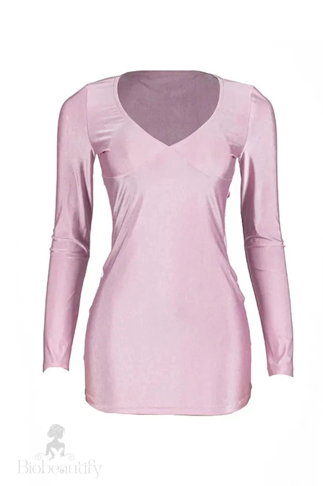 Deep V-Neck Long Sleeve Mini Dress