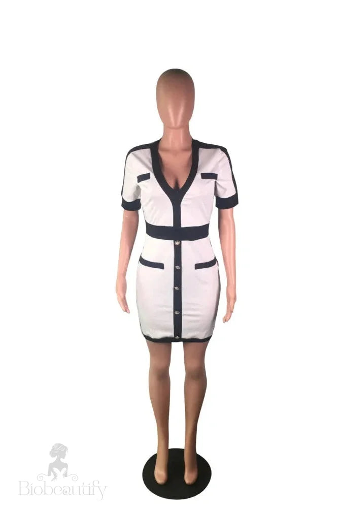 Deep V-Neck Zipper Slim Fit Mini Dress