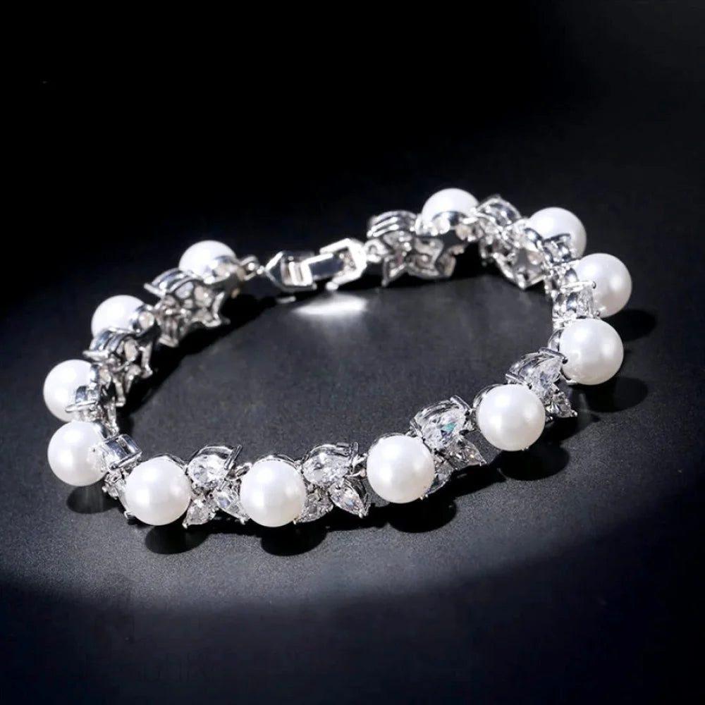 Delaney Pearl And Cz Bridal Bracelet