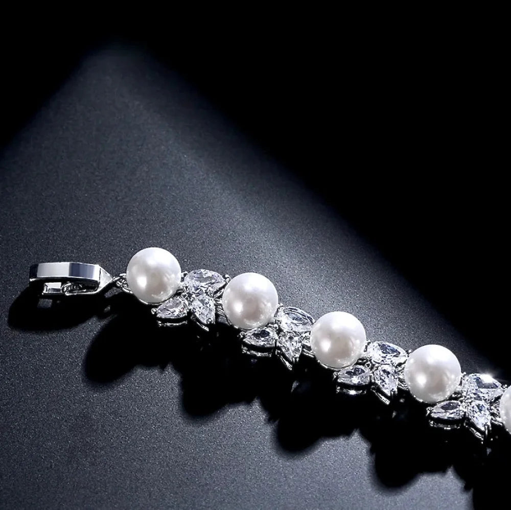 Delaney Pearl And Cz Bridal Bracelet