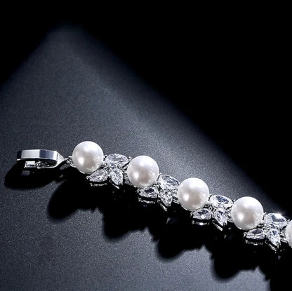 Delaney Pearl And Cz Bridal Bracelet