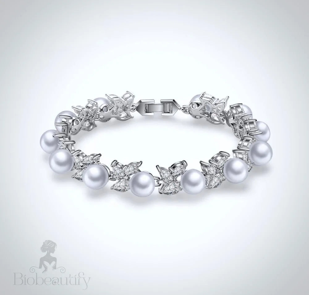 Delaney Pearl And Cz Bridal Bracelet